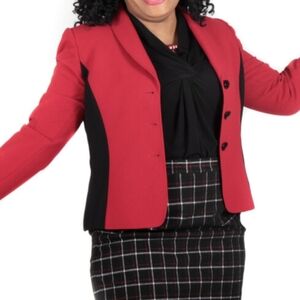 Tahari ASL Womens Red/Black Three Button Blazer